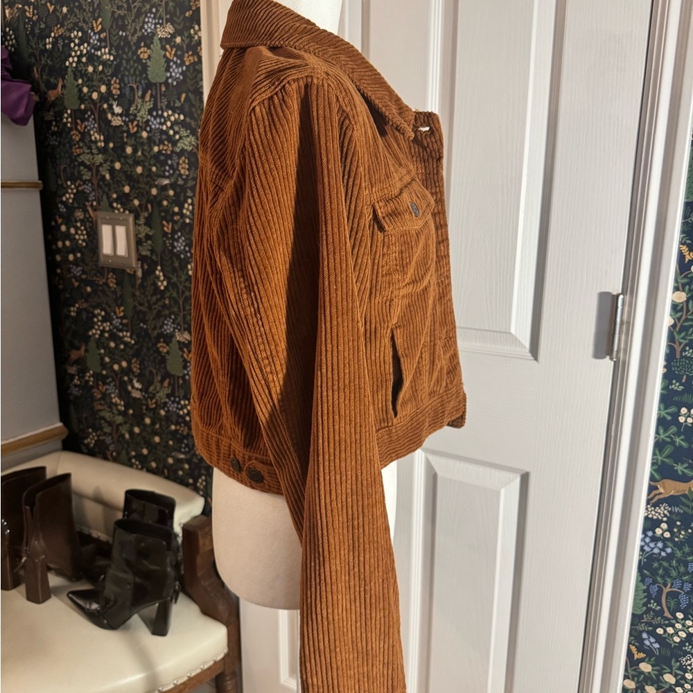 Women's Tan Corduroy Jean Jacket Fall Cropped Casual Oversized Layering​ - Picture 2 of 5